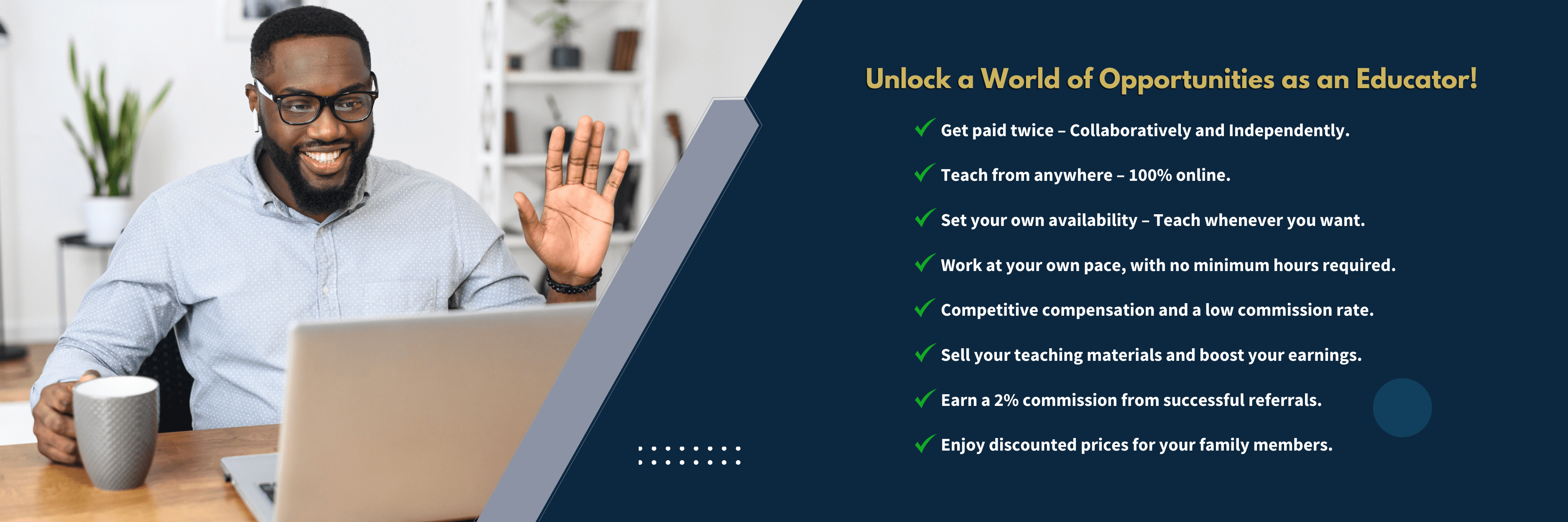 Become an educator - Teach students online and maximize your income with Eloquacy’s various earning options. Work at your own pace, whenever you want, and wherever you are.