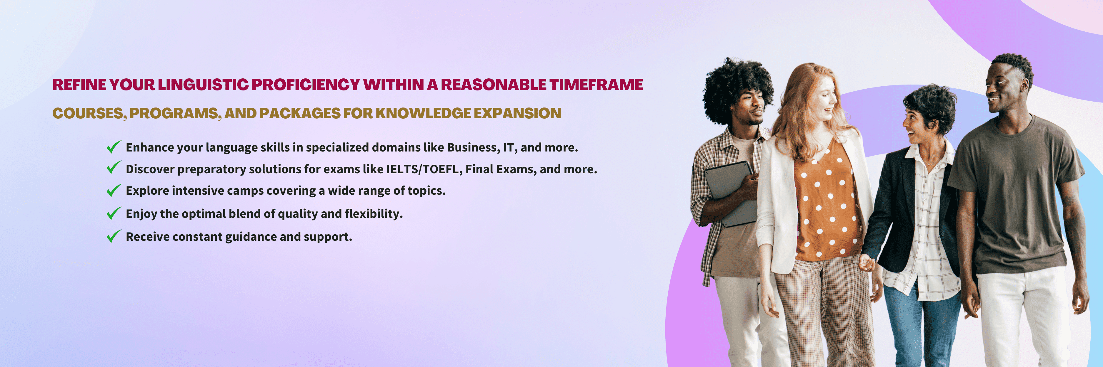 Eloquacy's Specific Purposes - Courses, programs, and packages, designed to boost your skills in fields including Business, IT, and IELTS/TOEFL preparation, among others.