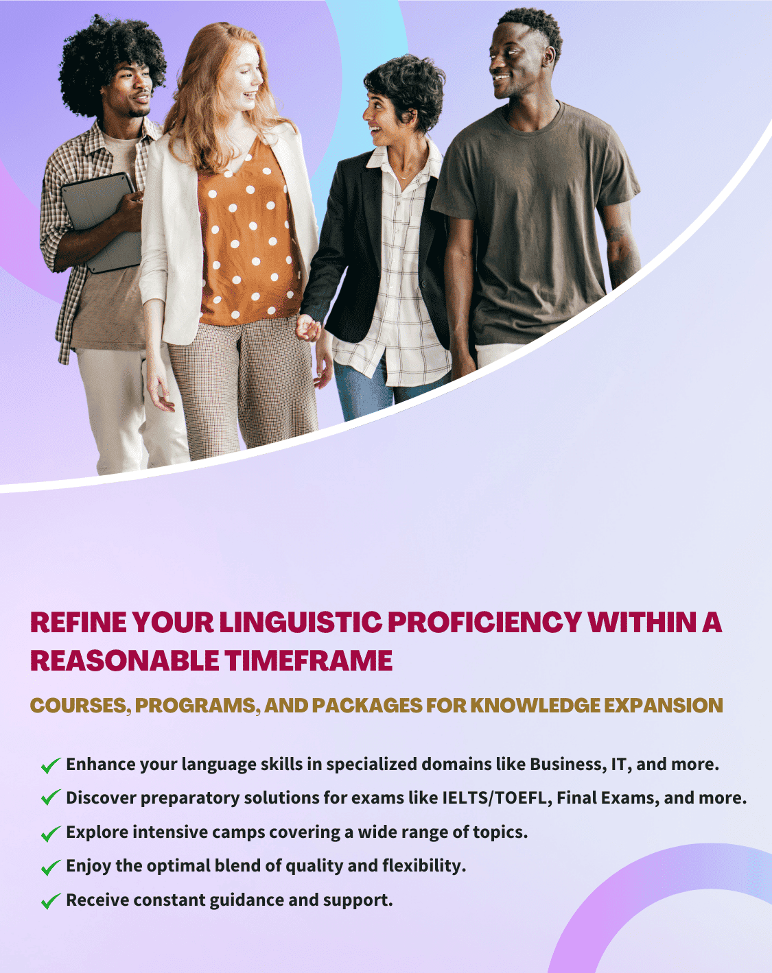 Eloquacy's Specific Purposes - Courses, programs, and packages, designed to boost your skills in fields including Business, IT, and IELTS/TOEFL preparation, among others.